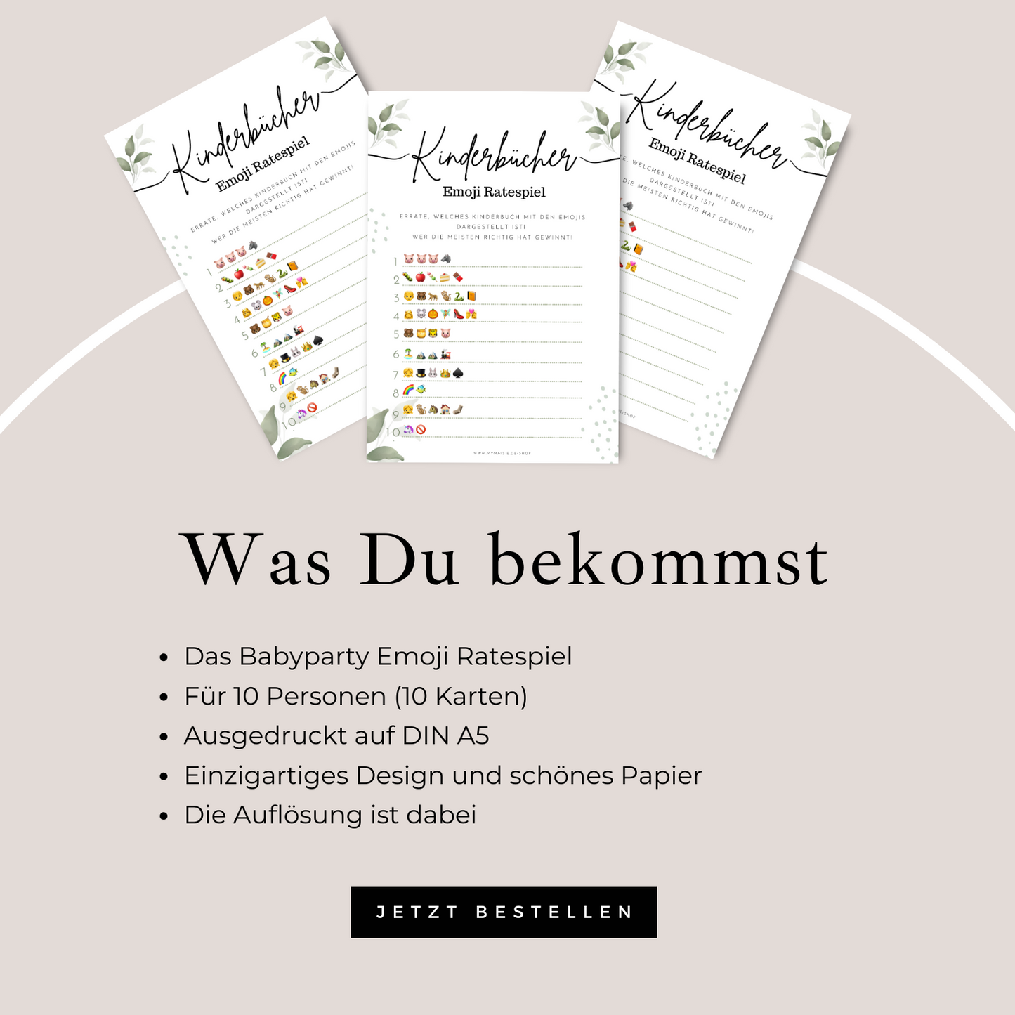 Babyparty Spiele Karten - "Kinderbücher" Emoji Ratespiel - 5 oder 10 Karten in DIN A5