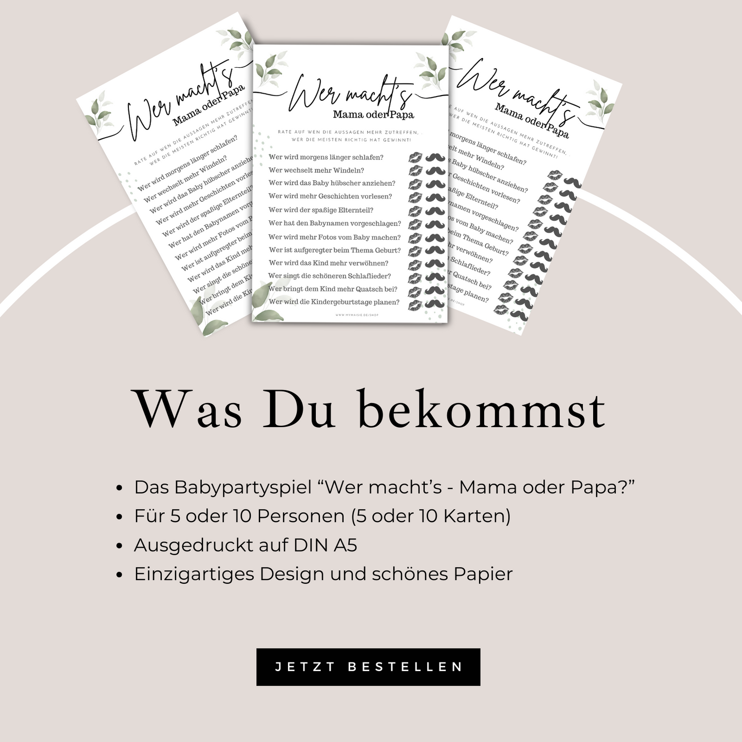 Babyparty Spiele Karten - Guess Who / Mama oder Papa - 5 oder 10 Karten in DIN A5