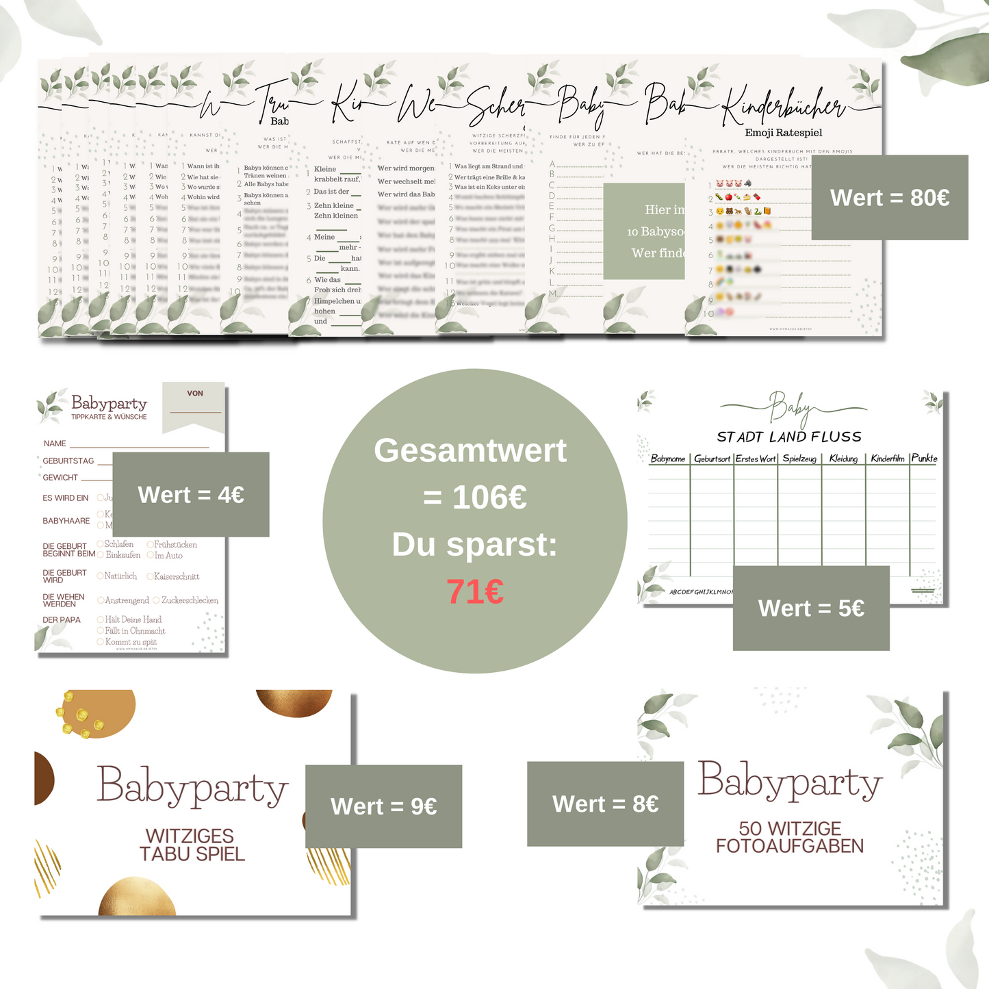 Das GROßE Babypartyspiele Set - 24 Lustige Spielideen mit Baby Tabu & Fotoaufgaben