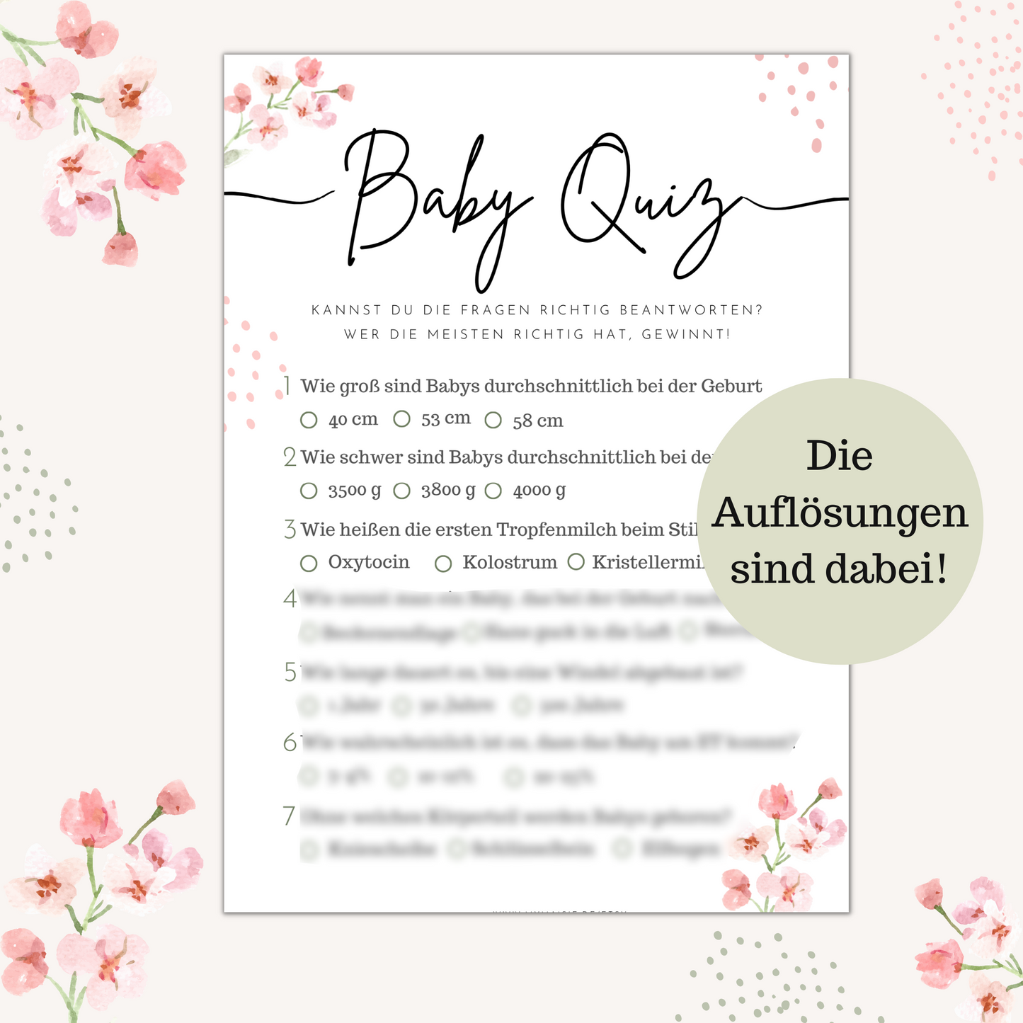 Babyparty Spiele - Baby Quiz