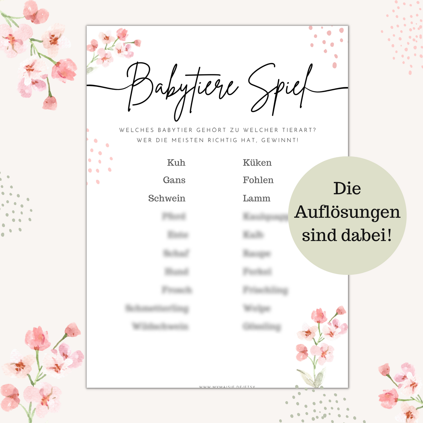 Babyparty Spiele - Babytiere Spiel