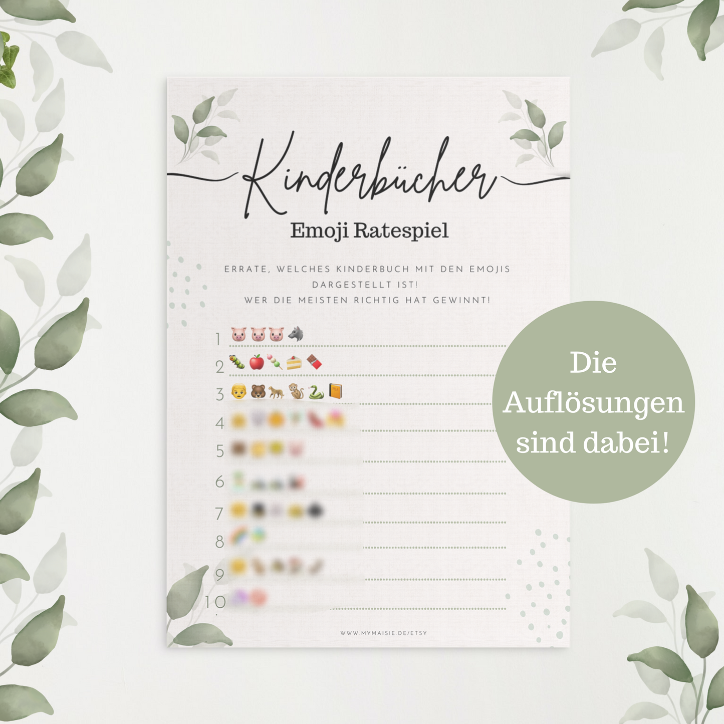 Babyparty Spiele - "Kinderbücher" Emoji Ratespiel