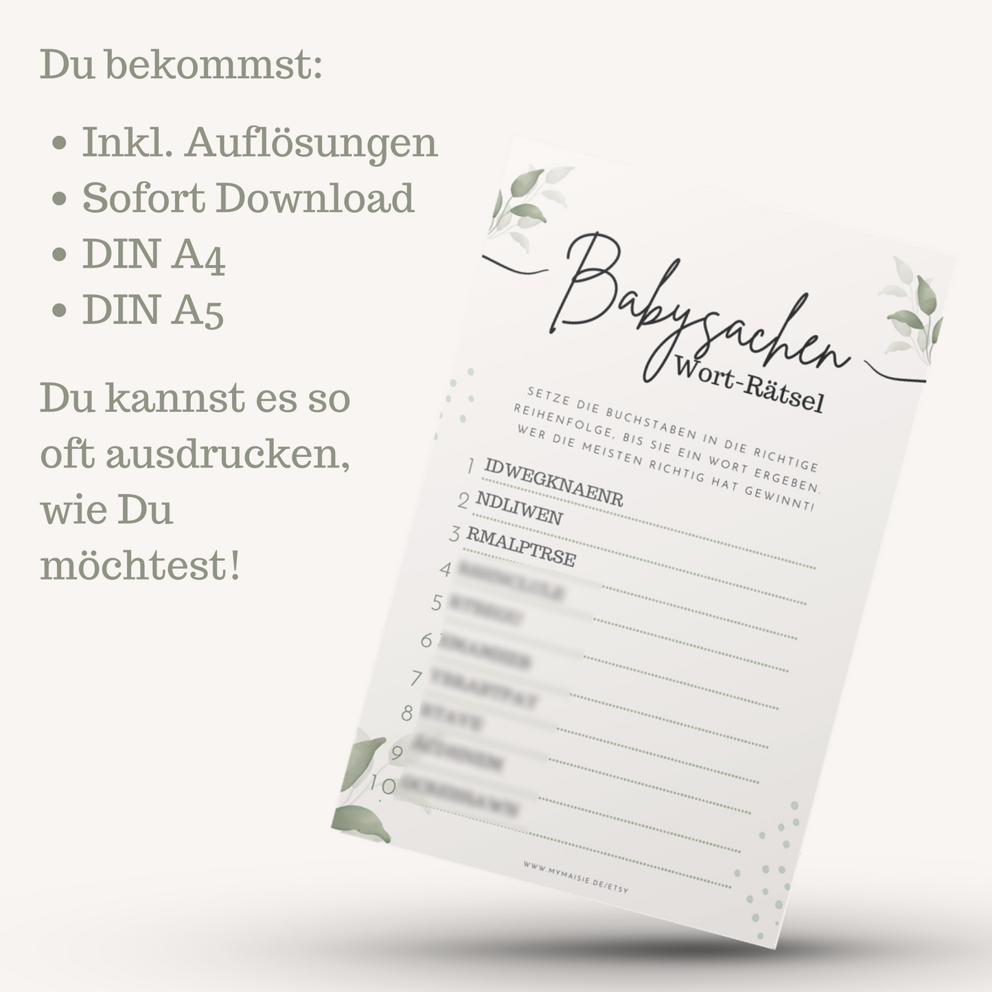 Babyparty Spiele - Babysachen Wort Rätsel (Scramble)