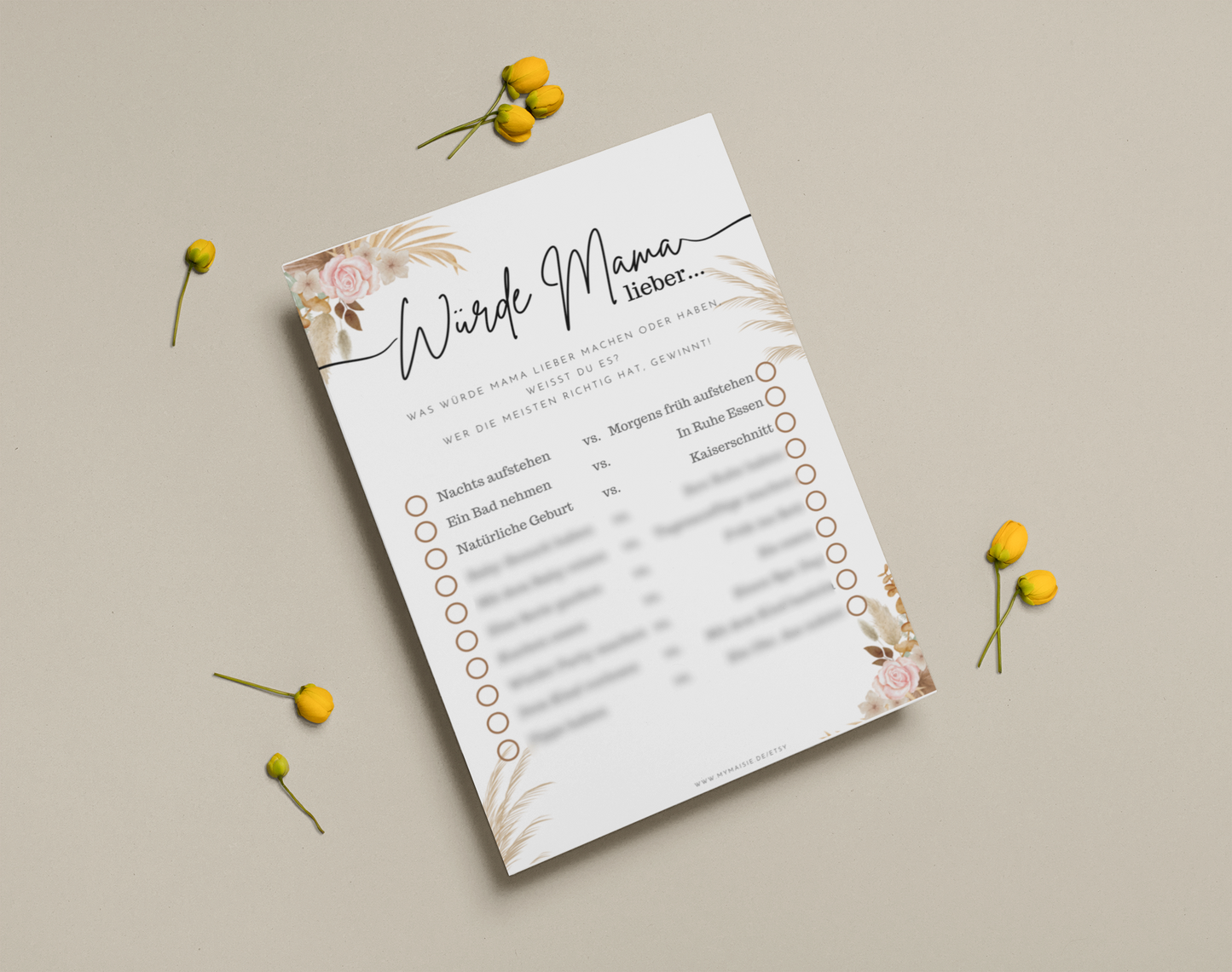 Babypartyspiel zum Ausdrucken Boho