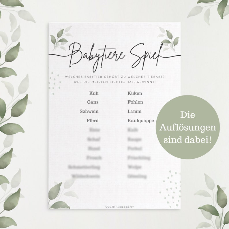Babyparty Spiele - Babytiere Spiel