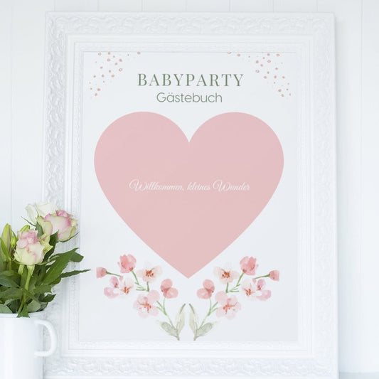 Babyparty Gästebuch - Rosa Herz