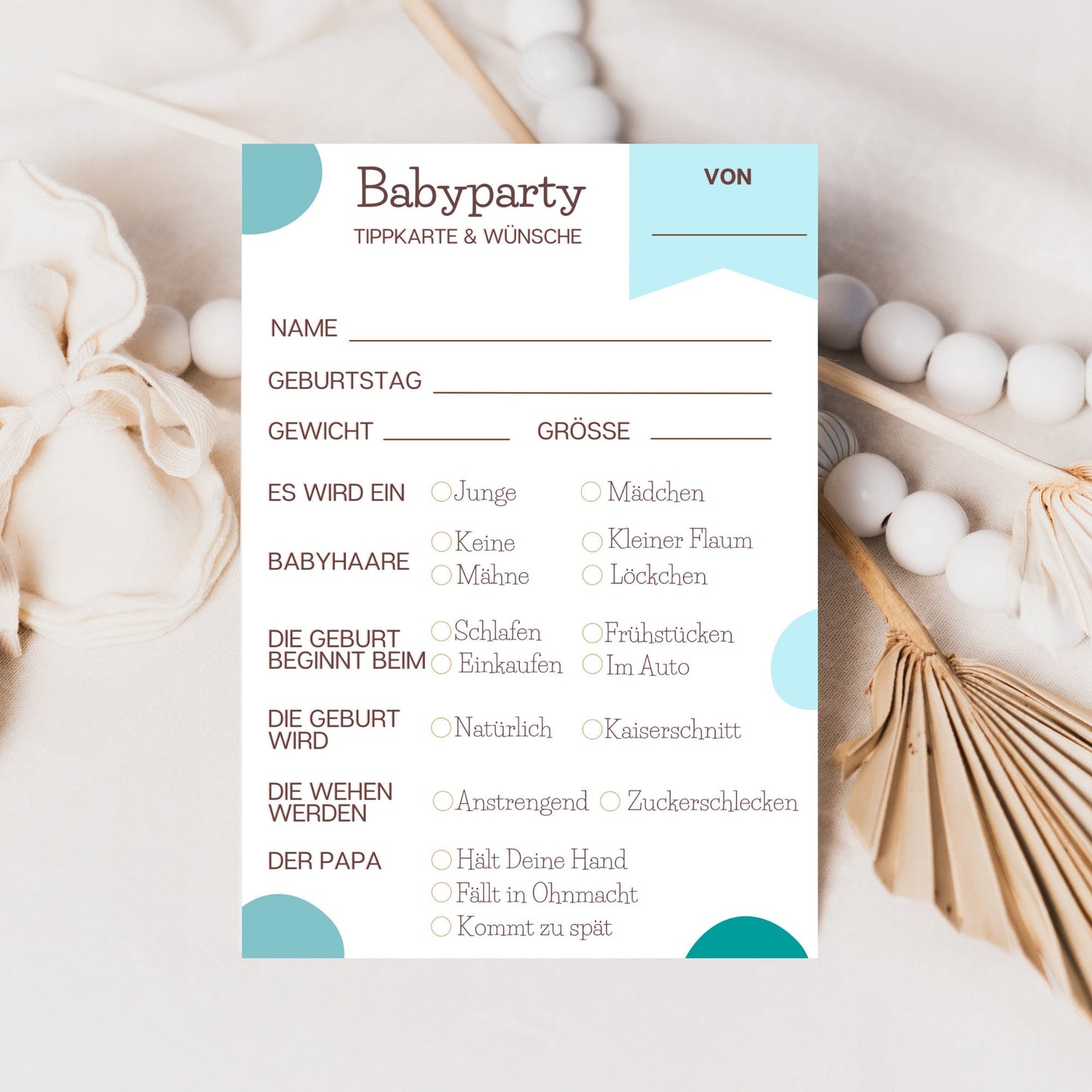 Zwei Babypartyspiele: Baby Tabu und Tippkarten - Blau