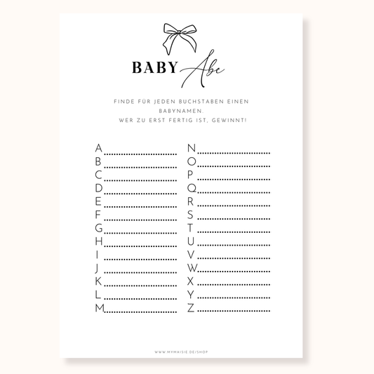 Babyparty Spiel – Baby ABC Namen Spiel zum Ausdrucken