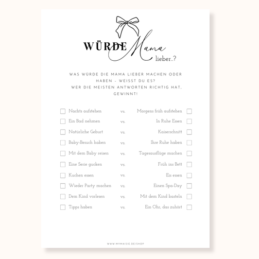 Babyparty Spiel – Würde Mama lieber