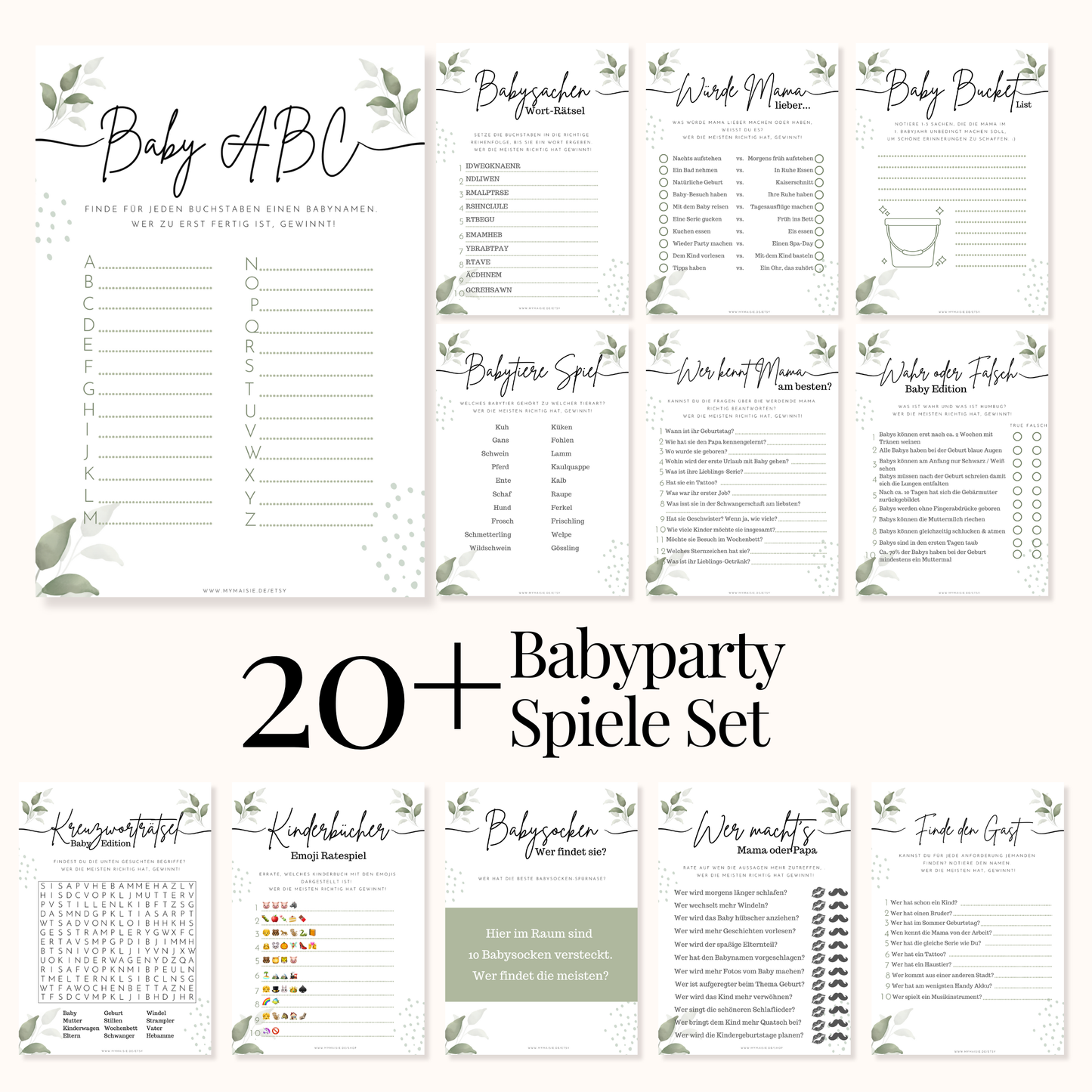 Babyparty Spiele Set – 20 lustige Babyparty Spiele zum Ausdrucken