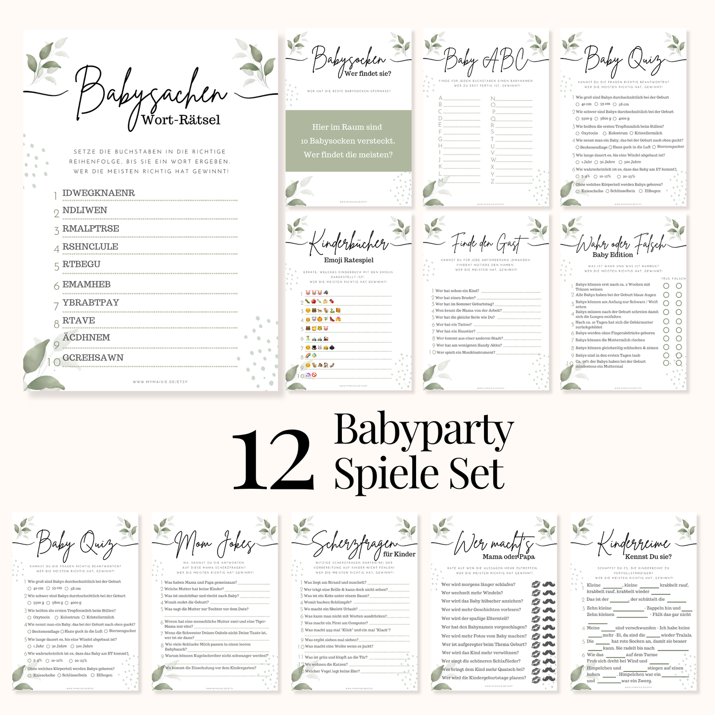 Babyparty Spiele Set – 12 lustige Babyparty Spiele zum Ausdrucken