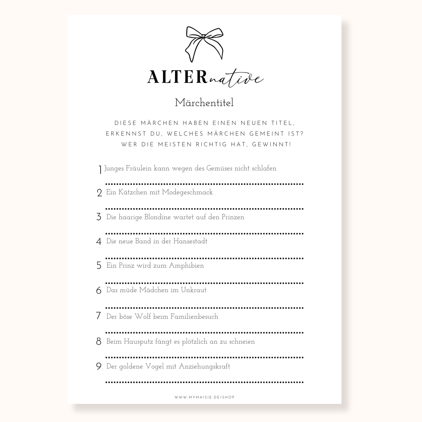 Babyparty Spiel – Alternative Märchentitel