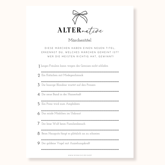 Babyparty Spiel – Alternative Märchentitel