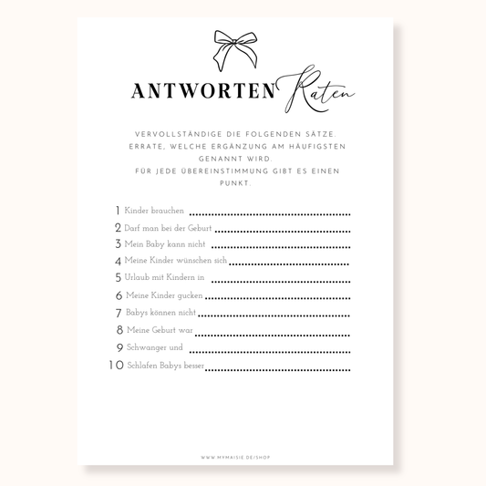 Babyparty Spiel – Antworten raten Quiz für die Babyshower