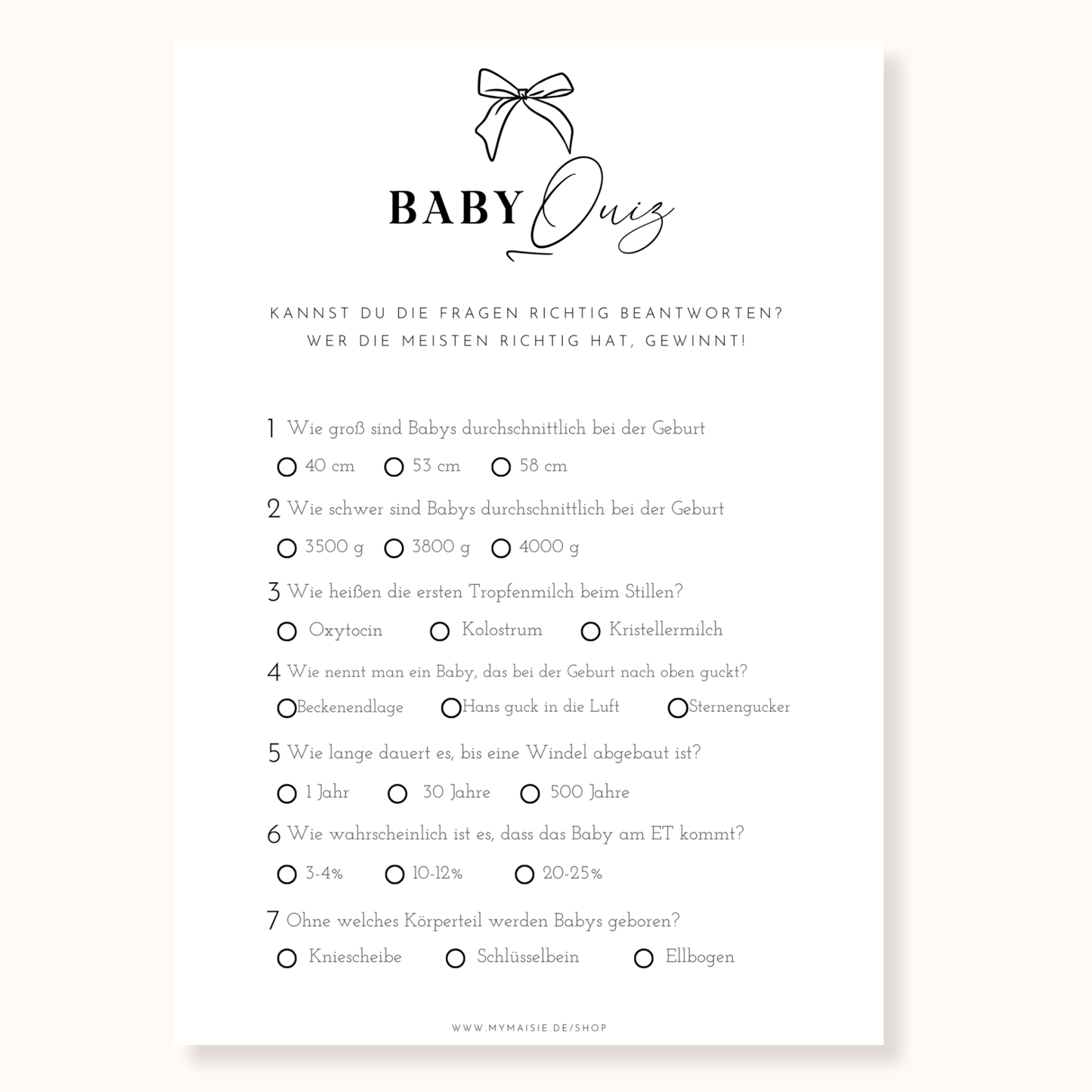 Babyparty Spiel – Baby Quiz