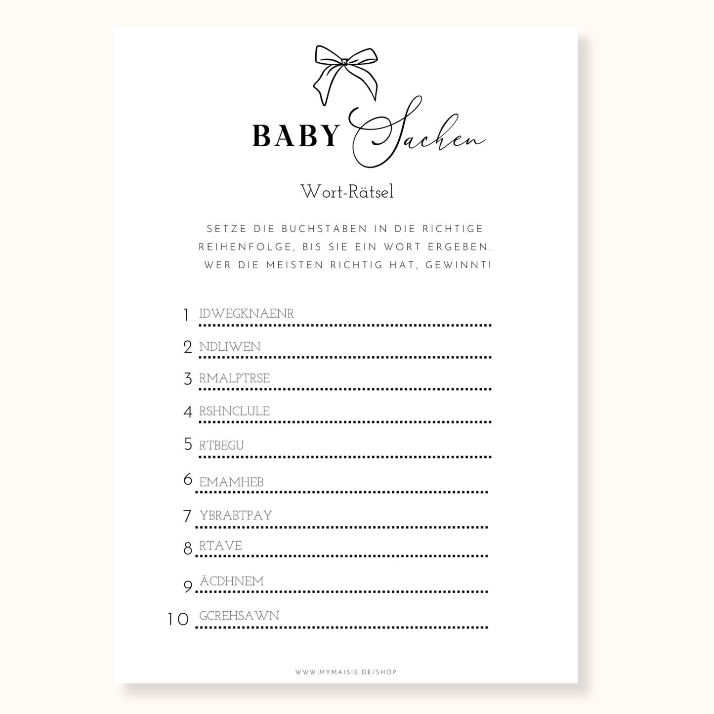 Babyparty Spiel – Babysachen Wortsalat