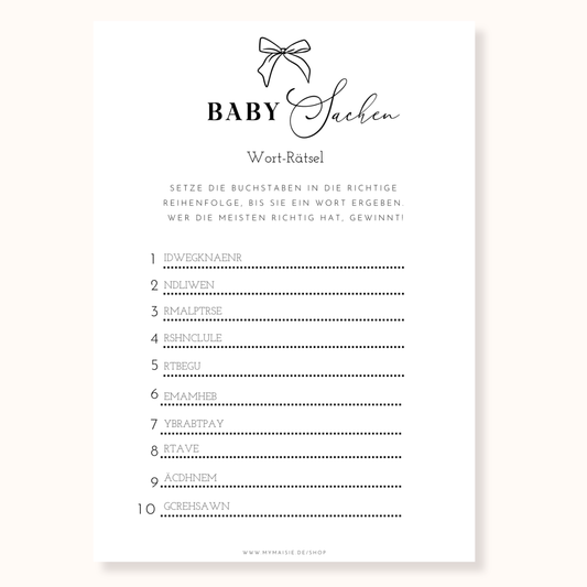 Babyparty Spiel – Babysachen Wortsalat