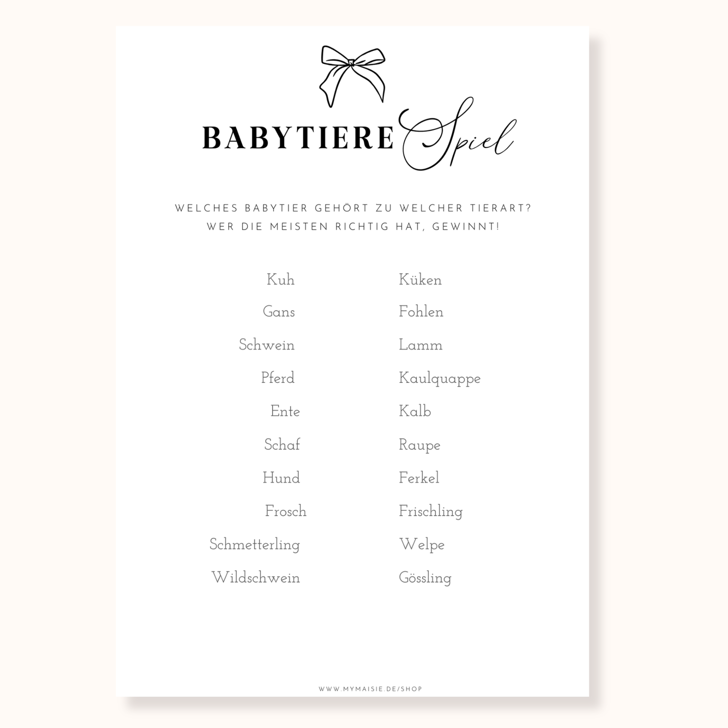 Babyparty Spiel – Babytiere Ratespiel