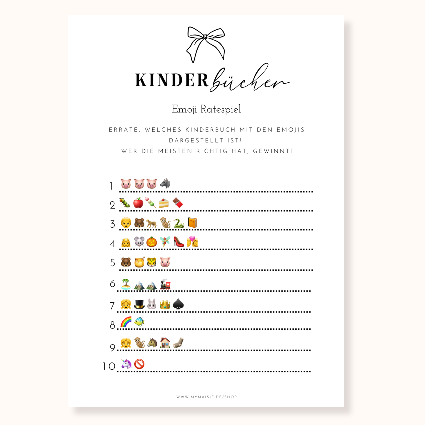 Babyparty Spiel – Kinderbücher Emoji Ratespiel