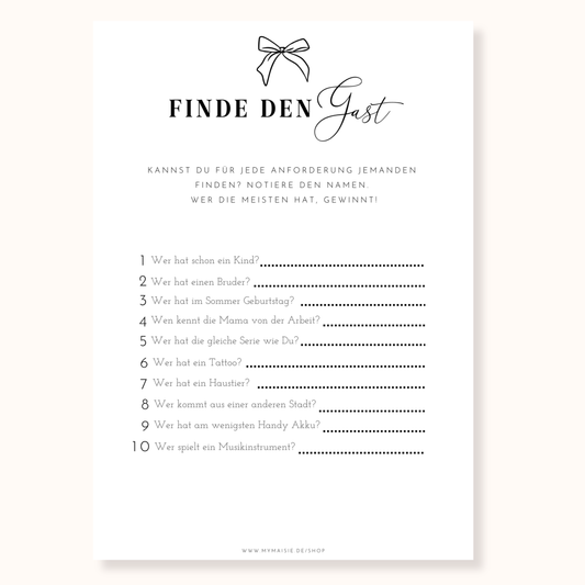 Babyparty Spiel – Finde den Gast