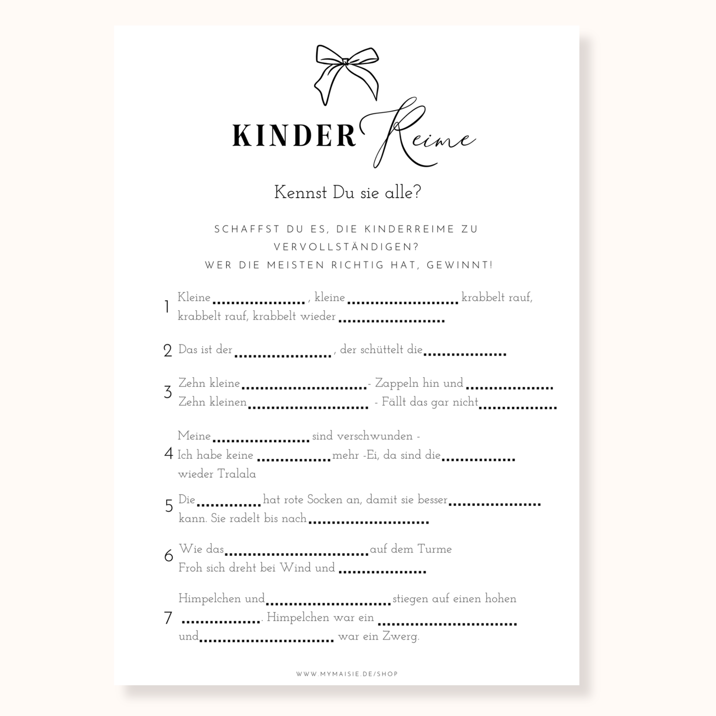 Babyparty Spiel – Kinderreime vervollständigen