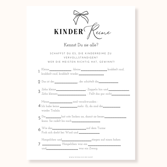 Babyparty Spiel – Kinderreime vervollständigen