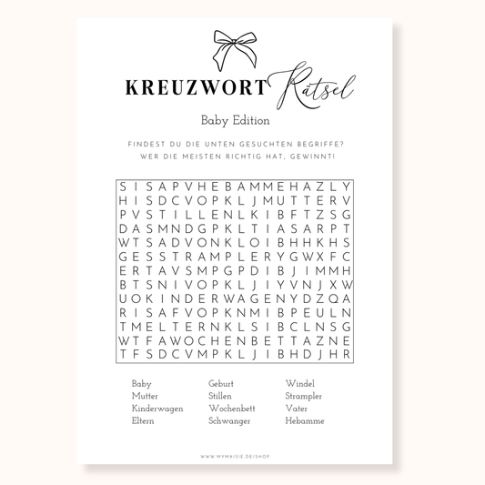 Babyparty Spiel – Kreuzworträtsel Baby