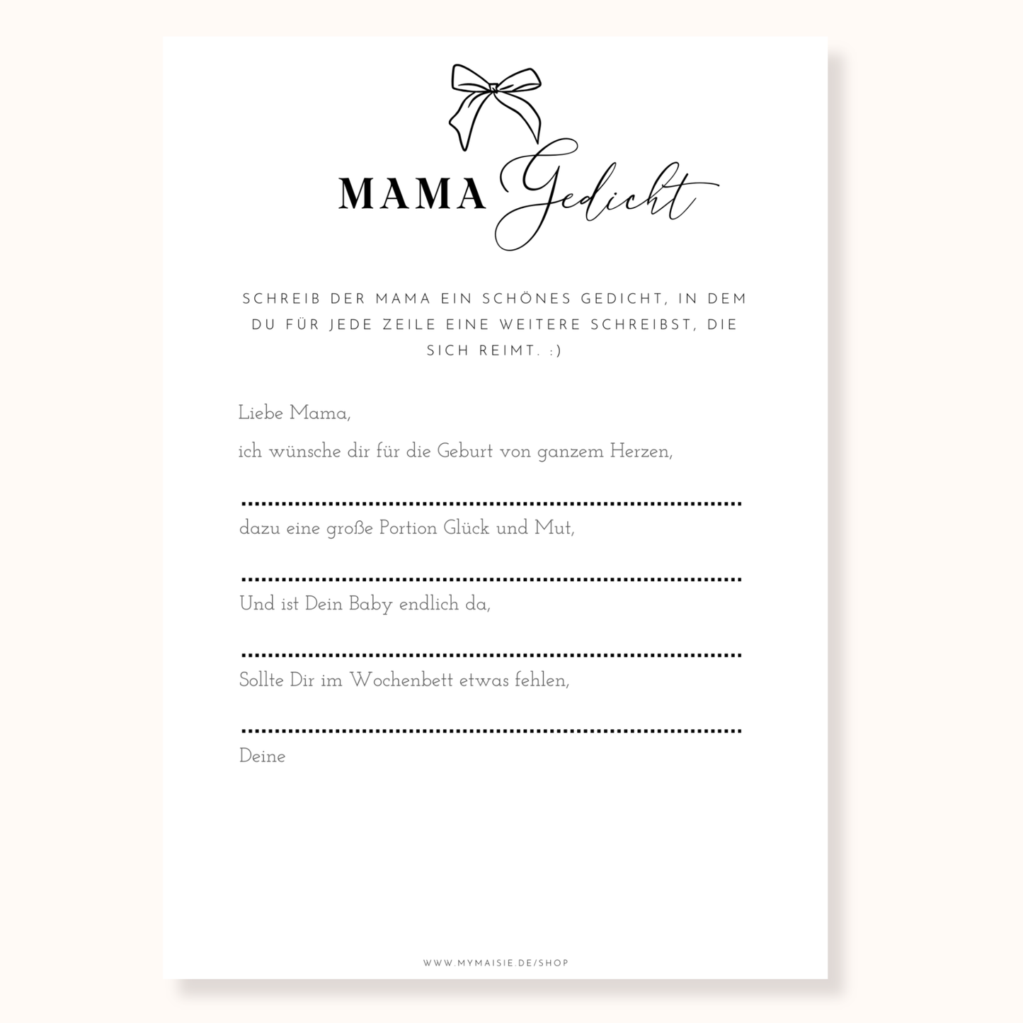 Babyparty Spiel – Mama Gedicht zum Ausdrucken