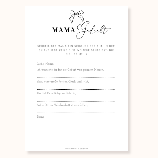 Babyparty Spiel – Mama Gedicht zum Ausdrucken