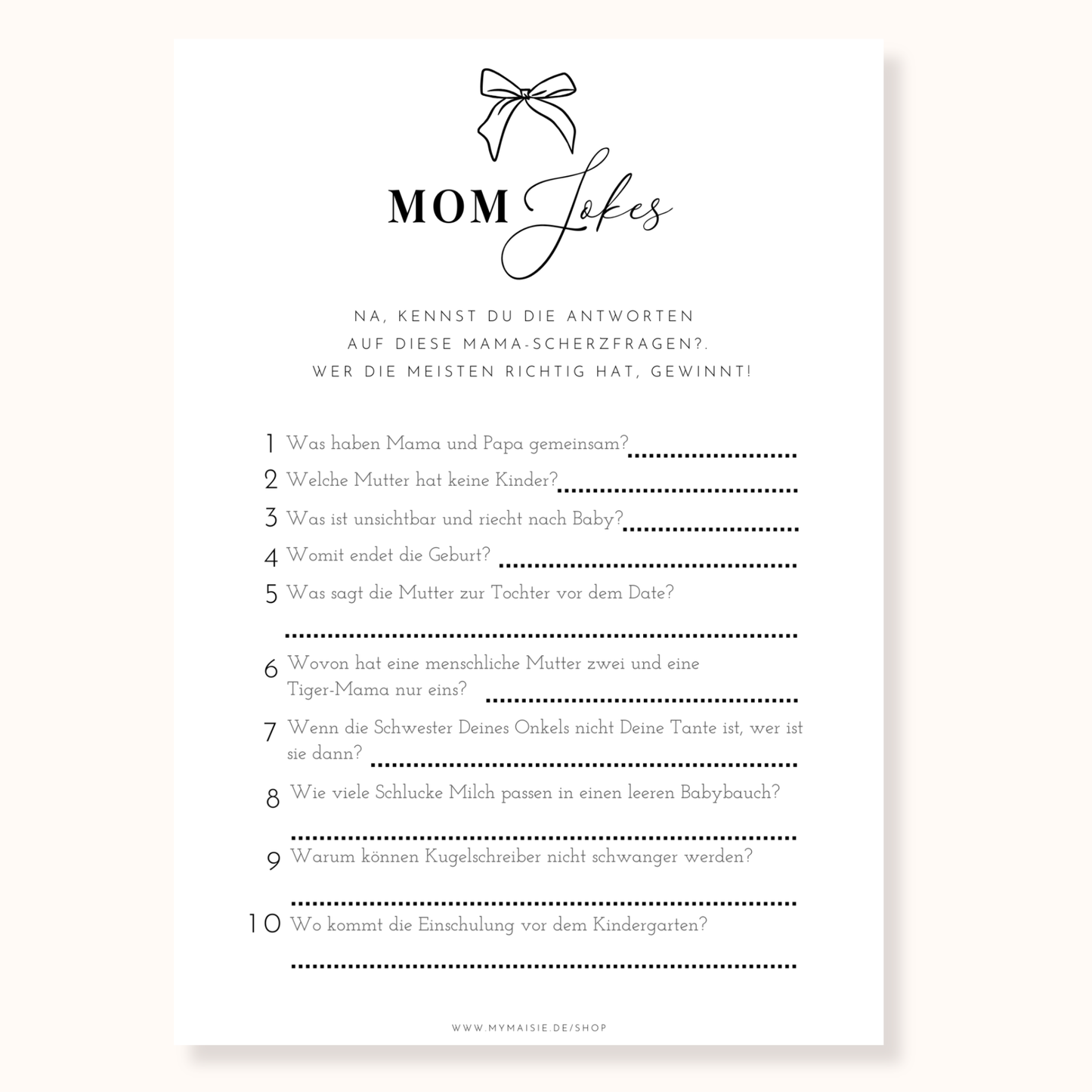 Babyparty Spiel – Mom Jokes