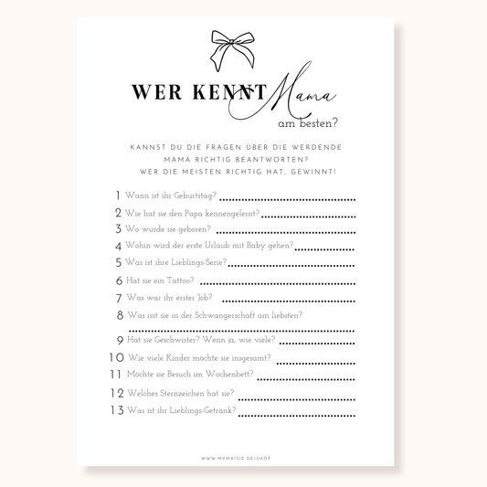 Babyparty Spiel – Wer kennt Mama am besten