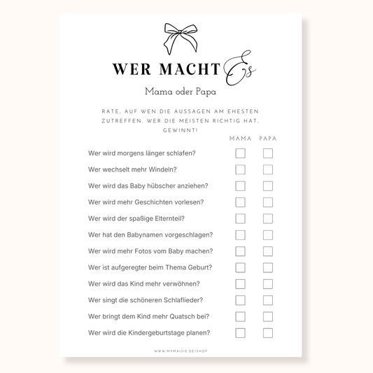 Babyparty Spiel – Wer macht’s Mama oder Papa