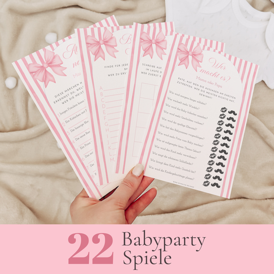 Babypartyspiele Sets - 22 lustige Babypartyspiele Rosa