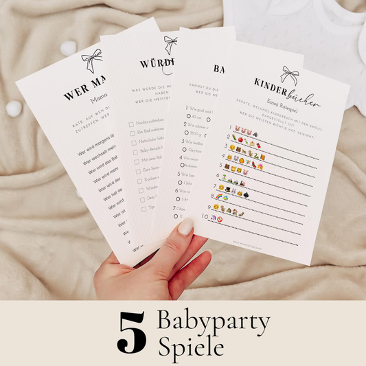 Babyparty Spiele Set – 5 Babyshower Spiele zum Ausdrucken