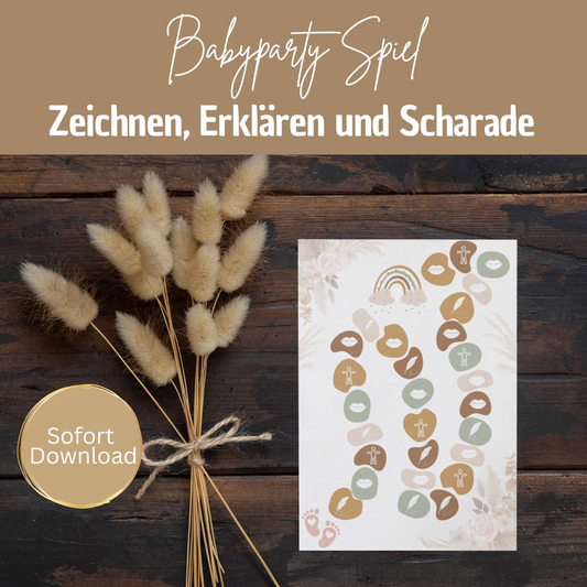 Babyparty Spiel – Zeichnen, Erklären & Pantomime Spiel zum Ausdrucken