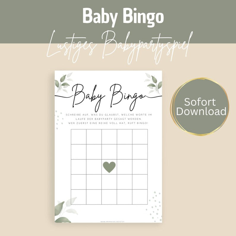  Babypartyspiel zum Ausdrucken Baby Bingo Eukalyptus