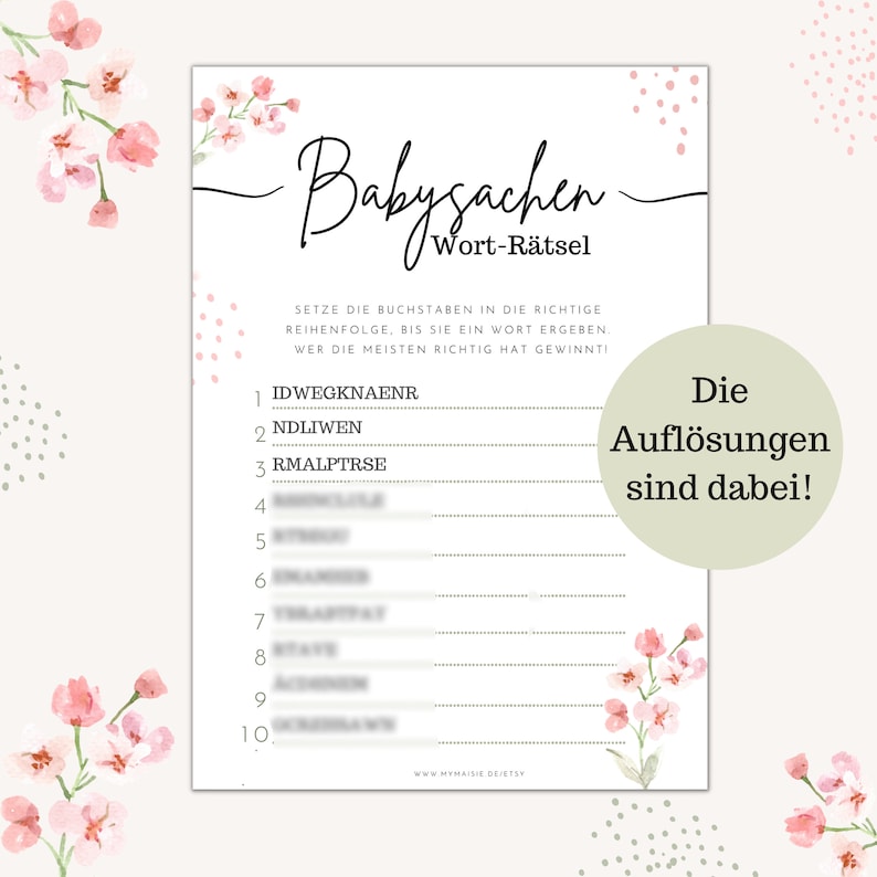 Babyshowerspiel zum Ausdrucken Baby Wortsalat Raetsel