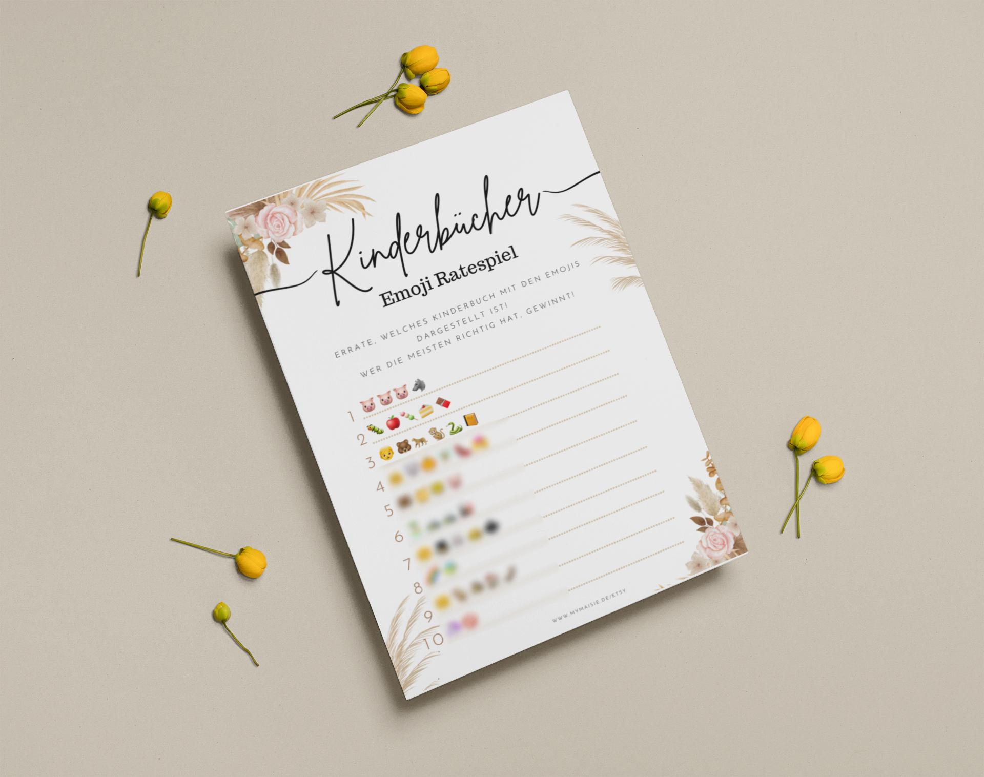 Babypartyspiel Vorlage Emoji Ratespiel Boho