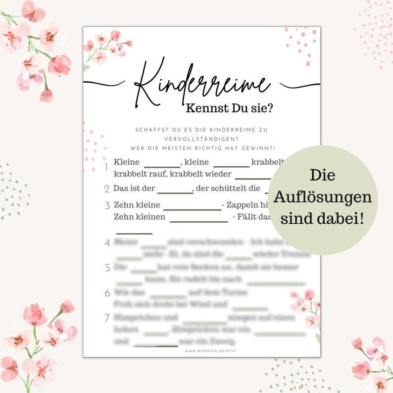 Babyshowerspiel zum Ausdrucken Kinderreime