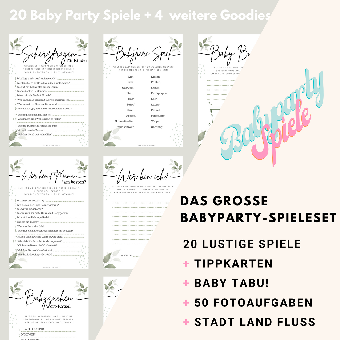 Das GROßE Babyparty Spiele Set auf Deutsch zum Ausdrucken - 24 Lustige Spielidee für die perfekte Babyshower mit Baby Tabu & Fotoaufgaben! - BabypartySpiele