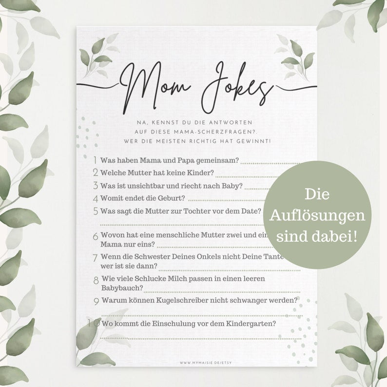 Babypartyspiel zum Ausdrucken Mom Jokes