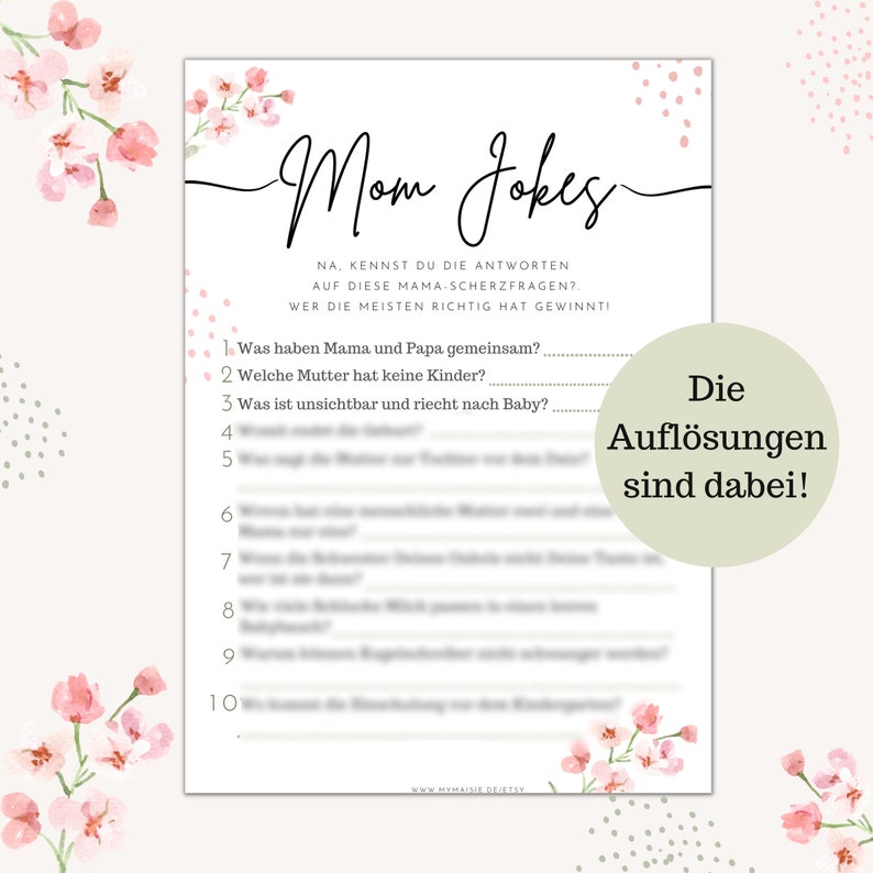 Babyshowerspiel zum Ausdrucken Mom Jokes