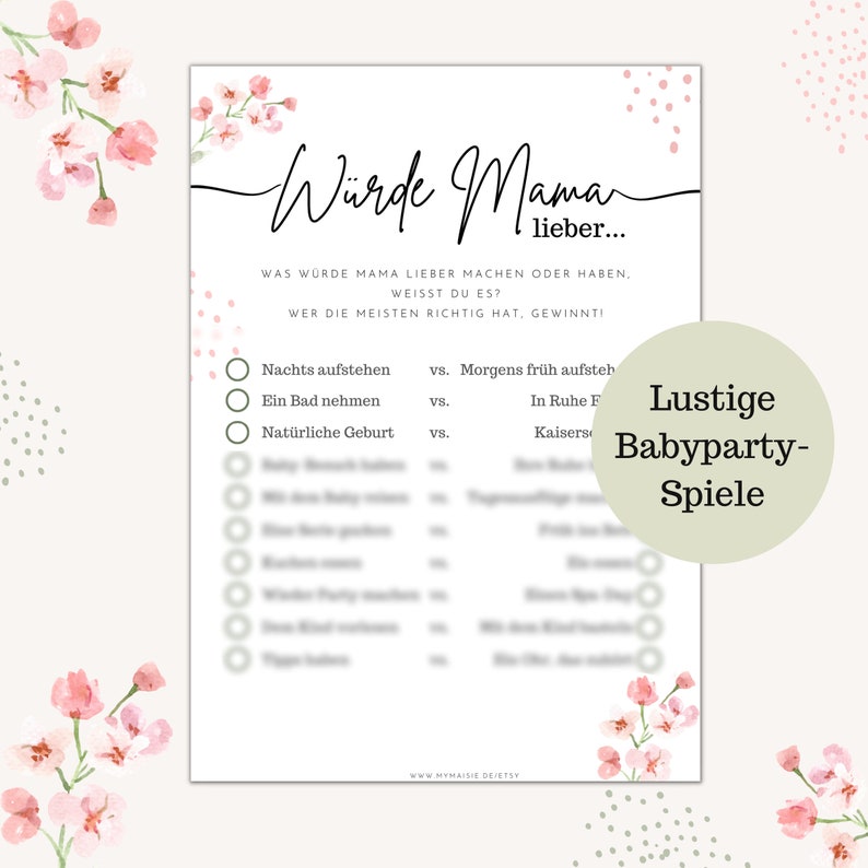 Babyshowerspiel zum Ausdrucken Wuerde Mama lieber