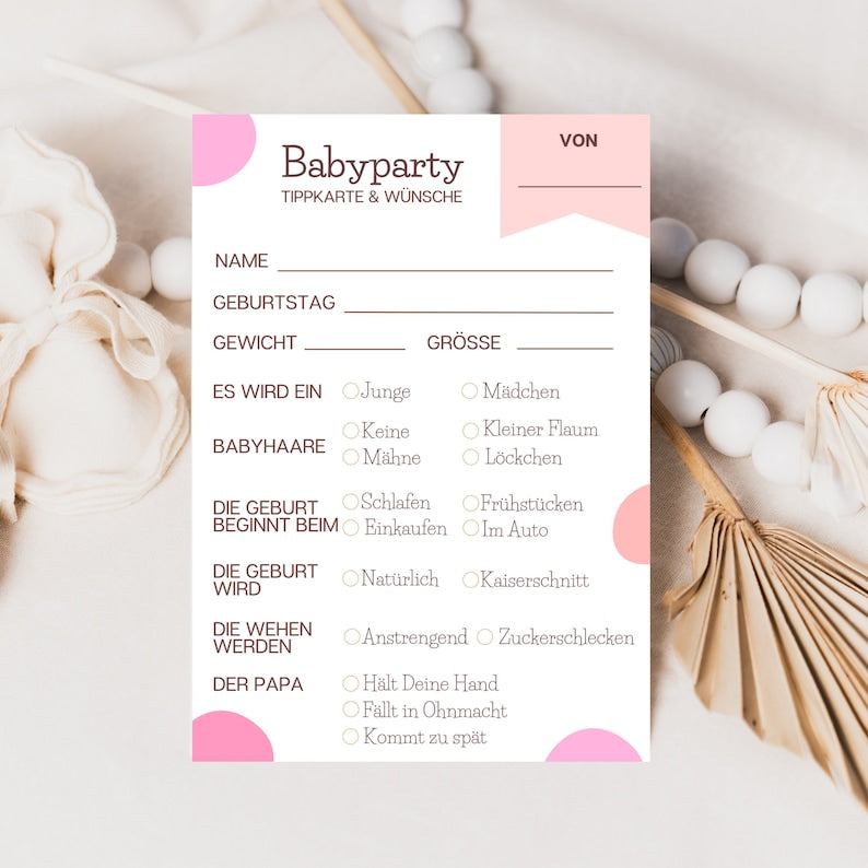 Babyparty Tippkarten - Rosa